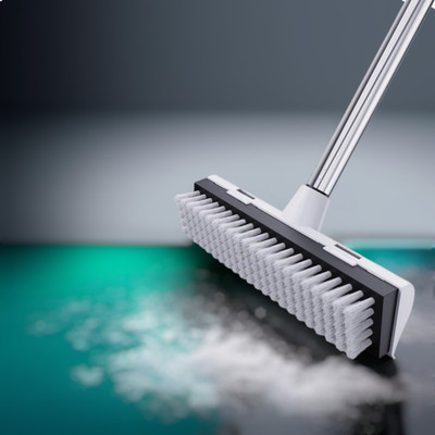 ONEFLESH Bathroom Scrub Brush – 2-in-1 Floor Cleaner with Wiper & Long Handle (AR) Plastic Wet and Dry Brush(White)