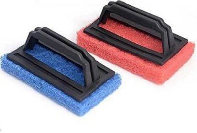 TOOLBUX Fibre Bathroom Scrubber Brush with Handle | Tile Cleaning Brush | Floor Scrubber Nylon Wet and Dry Brush(Multicolor, 2 Units)