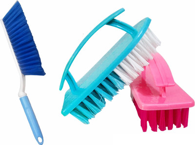 Classyy Qual Cleaning Brushes Combo-Cloth/Carpet/Curtain/Car/HardSurface with Strong Bristles Nylon Wet and Dry Brush(Multicolor, 3 Units)