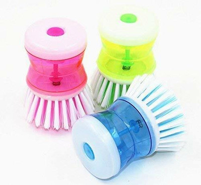 chapo Dish/Washbasin Plastic Cleaning Brush with Liquid Soap Dispenser (set of-3) Plastic Wet and Dry Brush(Multicolor, 3 Units)