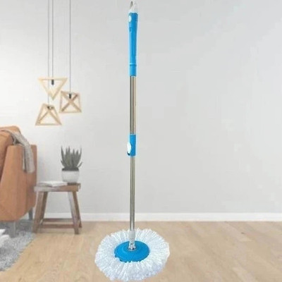 rehbar Spin 360 Degree Mop Full Stick Head Stainless Steel Rod with 1 Refill Plastic Wet and Dry Brush(Blue)