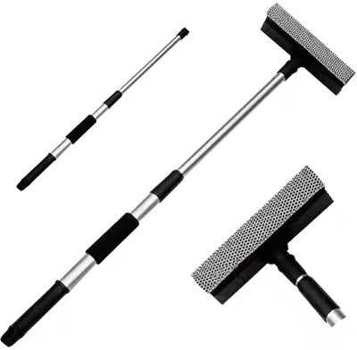JJDENTERPRISE Window Cleaning Mop 2 in 1 Glass Cleaning Brush Dual Side Blade Rubber & Sponge Microfibre Wet and Dry Brush(Multicolor)