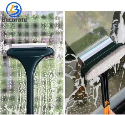 KRIYAART 2 in 1 Window Cleaner Brush Glass Cleaning Scraper Mesh Grass Wet and Dry Brush(Black)