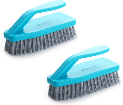 MADHULI Cloth Cleaning Brush with Handle, Flexible Soft Bristles Floor Scrubbing Brush Plastic Wet and Dry Brush(Blue, 2 Units)