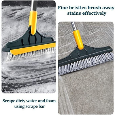 DN BROTHERS Bathroom Cleaning Brush with Wiper 2 in 1 Tiles Cleaning Brush DN36 Fiber Wet and Dry Brush(Yellow)