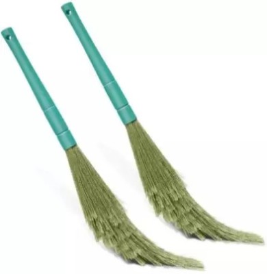 Broomswastik Floor Cleaning Broom, No Dust Broom with Long Handle for Home Cleaning Pack of 2 Nylon, Plastic Wet and Dry Broom(Green, 2 Units)