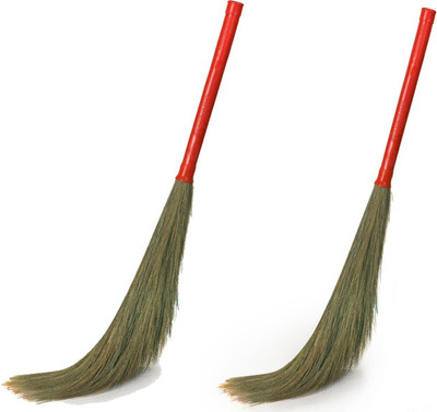 Spotselling Floor Broom with Soft No Dust Grass with Plastic Handle Phool Jhadu for Home Grass Dry Broom(Multicolor, 2 Units)