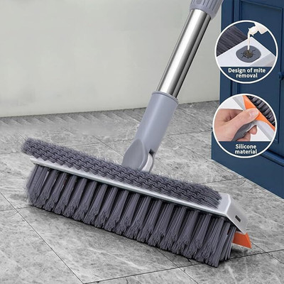 seox 2in1 Floor Brush Scrubber Brush with Long Handle Grout Brush Shower Kitchen Plastic Wet and Dry Brush(Orange)