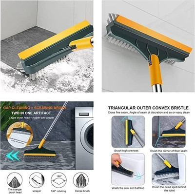 flerific 3 in 1 Bathroom with Wiper, Tiles Cleaning Brush with Handle Microfibre Microfibre Wet and Dry Brush(Multicolor)