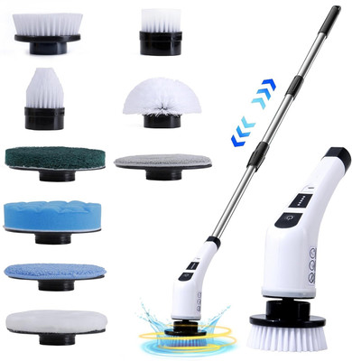 FLUDDER 9 in 1 Electric Spin Scrubber,Cleaning Brush Scrubber for Home,Replaceable Heads Sponge Wet and Dry Brush(Black)