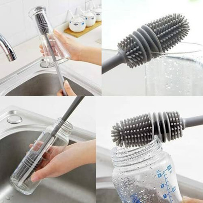 Shreejee Silicone Bottle Cleaning Brush Long Handle for Milk Bottle,Glasses,bottle MULTI(Multicolor)