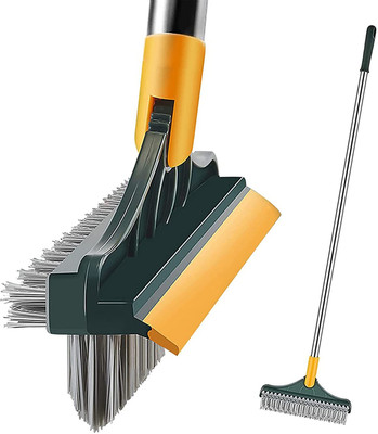 Deoxys 3 in 1 Cleaning Scrub Brush Multifunction Grout Brush Scrape with Long Handle Polyester Wet and Dry Brush(Multicolor)