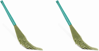 Picvel Water Resistant No Dust Broom - Wet & Dry Washable Long Handle Microfibre Jhadu Fiber Wet and Dry Broom(Multicolor, 2 Units)