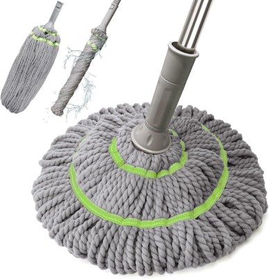 JHWOQU Self Wringing Squeeze|Twist Mop|Microfiber|Twisting Mop|Stainless Steel Handle Microfibre Wet and Dry Brush(Grey)