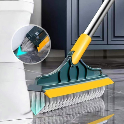 BEYKURY 2 in 1 Floor Cleaning Brush with Wiper with Long Handle Fiber, Plastic Wet and Dry Brush(Multicolor)