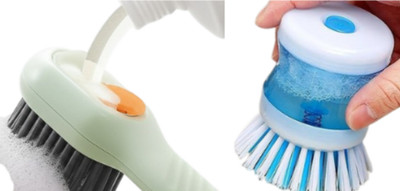 MARCTRADING Dish & cloths Cleaning Kit with Built-in Soap Dispenser Fiber Wet and Dry Brush(Multicolor, 2 Units)