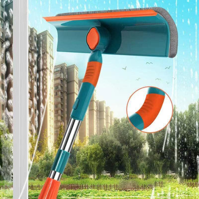 QERINKLE Window Cleaner with Bendable Head for Indoor Outdoor High Windows Cleaning Microfibre Wet and Dry Brush(Green)