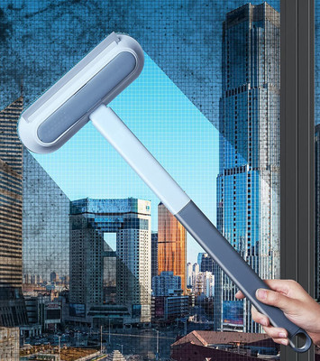 PERIZONE 5 in 1 Window Mesh Cleaner Brush with Wiper Double Sided Glass Cleaning Extended Plastic Wet and Dry Brush(Blue)