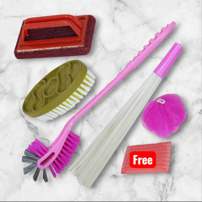PARU CREATION Toilet cleaning set -5 with free gift Plastic Wet and Dry Brush(Multicolor, 5 Units)