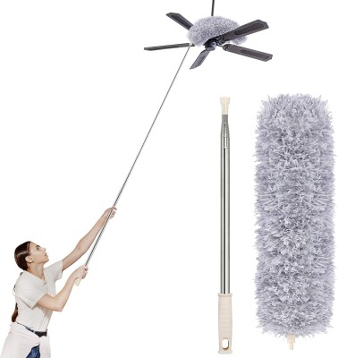 CORRUPTAK Microfiber Duster 100 inch ExtensionPole with Cleaning Ceiling Fan High Ceiling Microfibre Wet and Dry Broom(Grey)