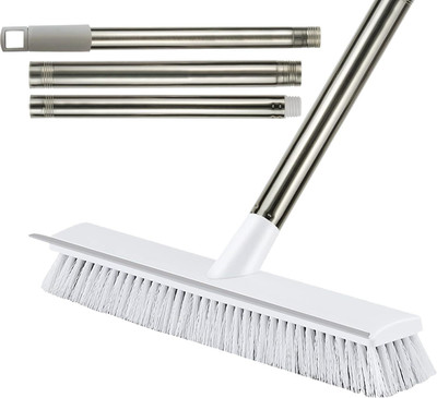 prayati 2 in 1 Tile Cleaning Brush Bathroom Floor Scrub with Long Handle Tiles Wiper Microfibre Wet and Dry Brush(White)