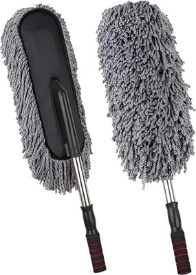 Uniquecartel Gleamify Super Soft Microfiber Car Duster Microfibre Wet and Dry Brush(Black, Grey)