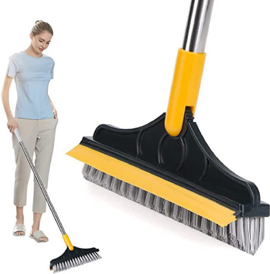 HET ENTERPRISES 2 in 1 Floor Scrub Brush with Squeeze with Long Handle Triangular Head Plastic Wet and Dry Brush(Black, Yellow)