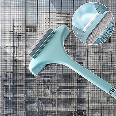 RICH OLIVE Multifunctional Screen Brush 2 in 1 Mesh Cleaning Brush & Wiper with Handle Plastic, Microfibre Wet and Dry Brush(Blue)