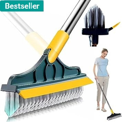 LUHI 2 in 1 Bathroom Cleaning Brush Wiper Tiles Cleaning Bathroom Brush Plastic Wet and Dry Brush(Green)