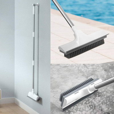 Dipzon villa 2 in 1 Tile Cleaning Brush Bathroom Floor Scrub Wiper with Long Handle Wiper Microfibre Wet and Dry Brush(White)