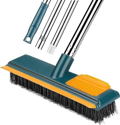 Eopzo 2 in 1 Scrape Floor Scrubbing Brush with Long Handle | Tile Cleaner Broom Brush Microfibre Wet and Dry Brush(Multicolor)