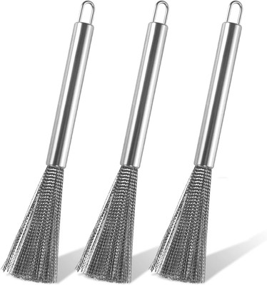 RBGIIT Pot Brush Cooking Set Stainless Steel Mini Wok Multifunctional Whisk Cleaner K8 Stainless Steel Scrub(Medium, Pack of 3)