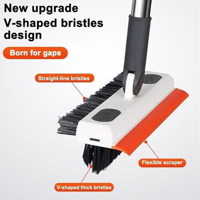 ONEFLESH Bathroom Cleaner Brush 3 in 1 - Long Handle Floor Brush with Wiper (AF) Microfibre Wet and Dry Brush(Multicolor)