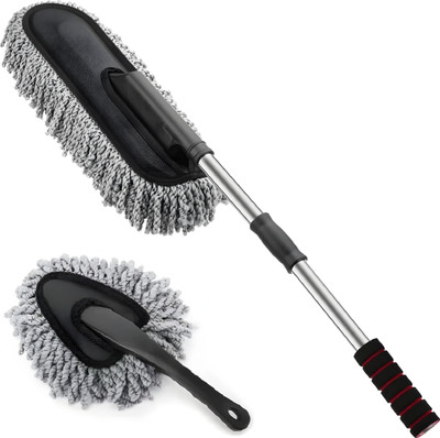 Bizbee 2Pcs Car Cleaning Interior/Exterior Brush with Handle Set For Dust Removal Microfibre Wet and Dry Brush(Grey, 2 Units)