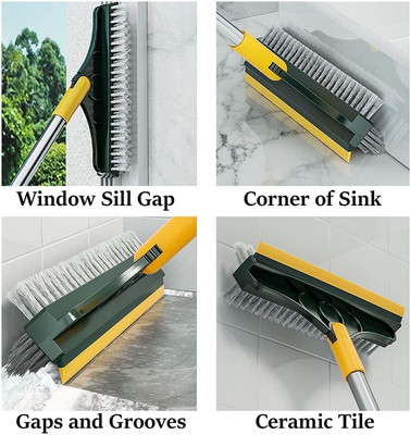 REVATAKG Stainless Steel Multifunctional 3 in 1 Cleaning Brush with Wiper and Long Handle Plastic Wet and Dry Brush(Multicolor)