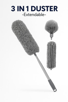 JHWOQU 3 in 1 microfiber fan cleaning Duster High Ceiling Extension Pole duster cleaner Microfibre Wet and Dry Brush(Grey)