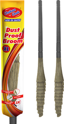 Chakaachak No Dust Broom XL for Floor & Home Cleaning, Made of Washable Fibers Fiber, Plastic Wet and Dry Broom(Grey, 2 Units)