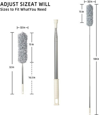 SRBK fashion Efficiently Tackle High Dust with Our 100-Inch Extendable Microfiber Duster Microfibre Wet and Dry Broom(Grey)