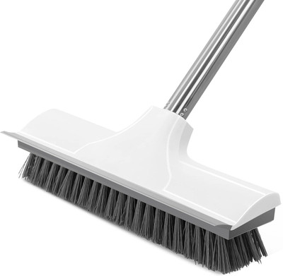 ONEFLESH Bathroom Cleaning Brush with Wiper 2 in 1 Tiles Cleaning Brush Microfibre Wet and Dry Brush(White)