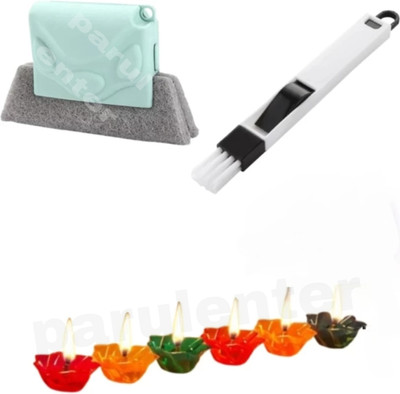 Parulenter Combo of Window Groove Frame Cleaning Brush With 6 Diya Plastic Dry Brush(Multicolor, 2 Units)
