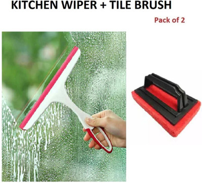 QinPin Combo of Non-slip Multipurpose Kitchen Wiper and Tile Brush Fiber Wet and Dry Brush(Multicolor, 2 Units)
