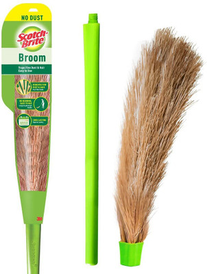 Scotch-Brite No-Dust Broom, Long handle, Easy floor cleaning (Multi-use) Fiber Dry Broom(Green)