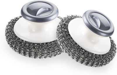 SANCORP 2Pc Stainless Steel Scrubber with Handle, Steel Wool Scrubber Handle Scratch Brush(Pack of 2)