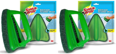 Scotch-Brite Bathroom Brush with abrasive scrubber for superior tile cleaning Nylon Wet and Dry Brush(Green, 2 Units)