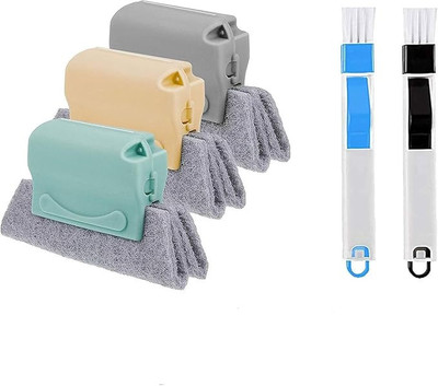 MMTSWorld Combo of Window Groove Frame Cleaning Brush and Dust Cleaning Brush Mini Dustpan Plastic, Polypropylene Wet and Dry Brush(Multicolor, 5 Units)
