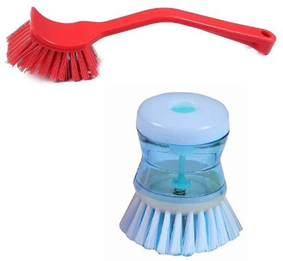 Mohprit Cleaning Combo 1 Soap Dispenser with Brush & Tile Brush for Kitchen, pack of 2 Plastic Wet and Dry Brush(Blue, Red, 2 Units)