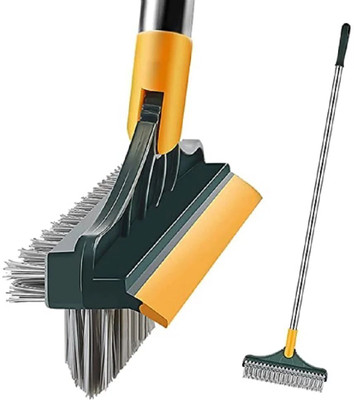 KRANI ENTERPRISE (3 in 1)Bathroom Cleaning Brush Long Handle 120° Rotate Plastic Wet and Dry Brush(Multicolor)