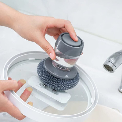 FROXY CARTS Dish Brush with Soap Dispenser Set washer Brush Sponge Wet and Dry Brush(Grey)