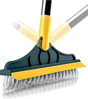 PIHET 2 in 1 Scrub Cleaning Brush With Soft Scraper Floor Tiles Cleaning Long Handle Microfibre Wet and Dry Brush(Multicolor)
