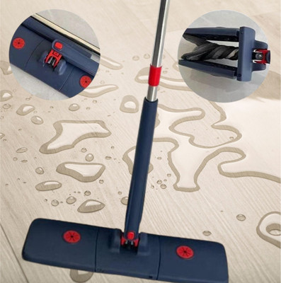 MAAUVTOR 360° floor cleaning Flat mop With Extendable long handle Handsfree Squeeze Pocha Microfibre Wet and Dry Brush(Blue, Steel)